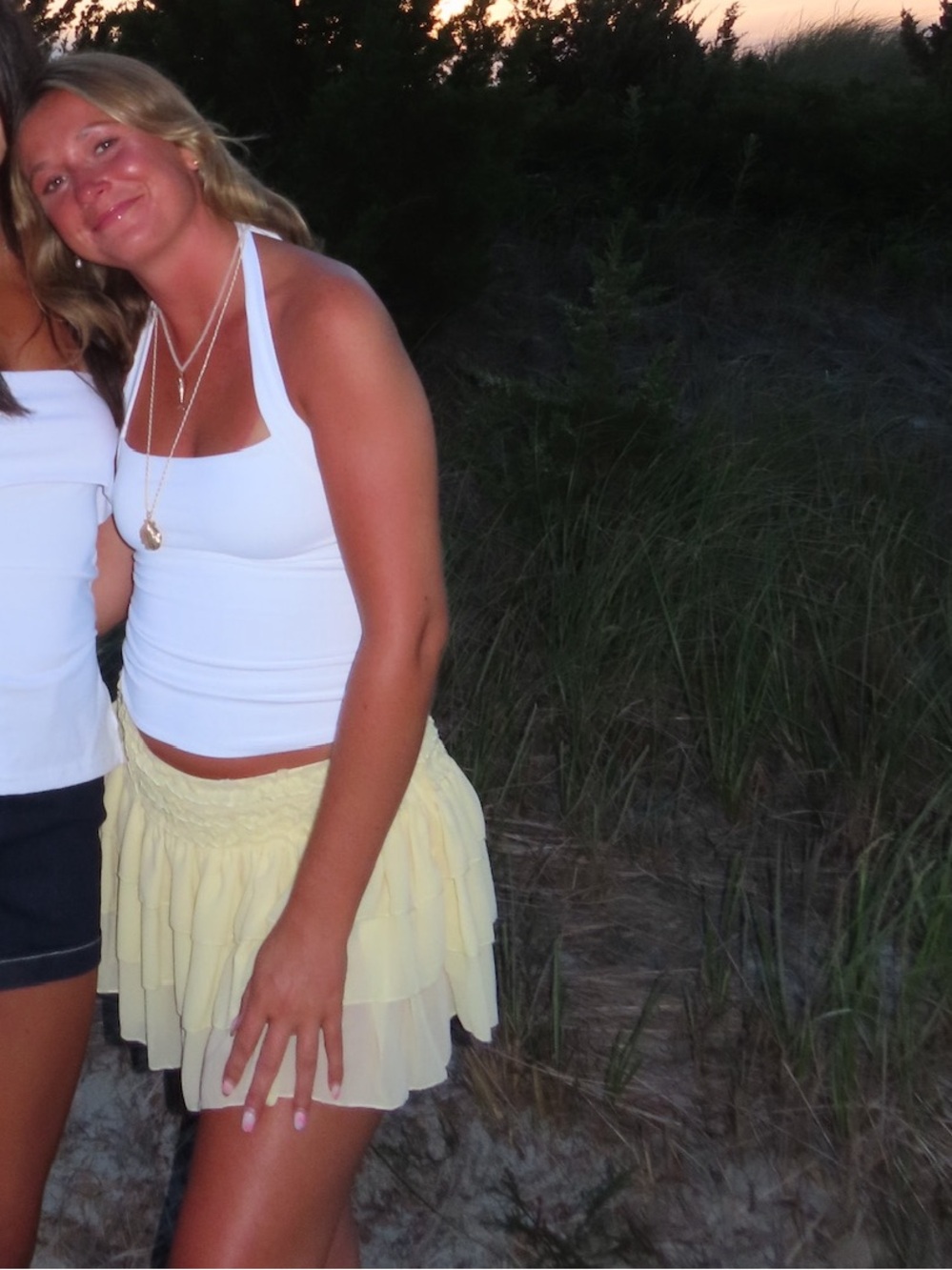 Yellow white fox mini skirt